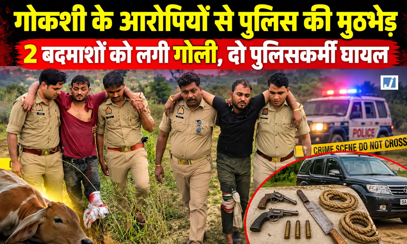 गोकशी के आरोपियों से पुलिस की मुठभेड़, 2 बदमाशों को लगी गोली, दो पुलिसकर्मी घायल गोकशी के आरोपियों से पुलिस की मुठभेड़, 2 बदमाशों को लगी गोली, दो पुलिसकर्मी घायल