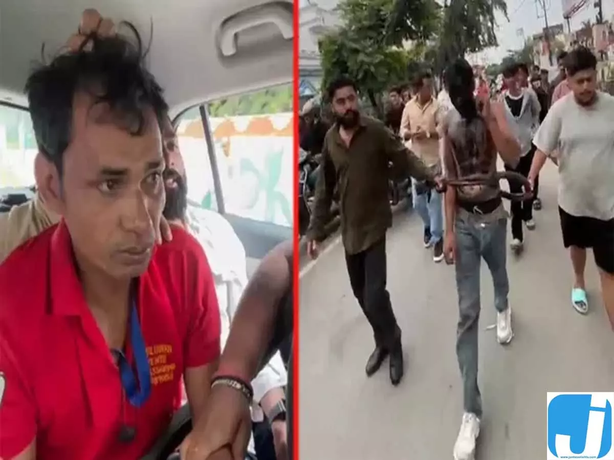 बच्चों को नशीला पदार्थ खिलाने का आरोप, आरोपी के चेहरे पर पोती कालिख बच्चों को नशीला पदार्थ खिलाने का आरोप, आरोपी के चेहरे पर पोती कालिख