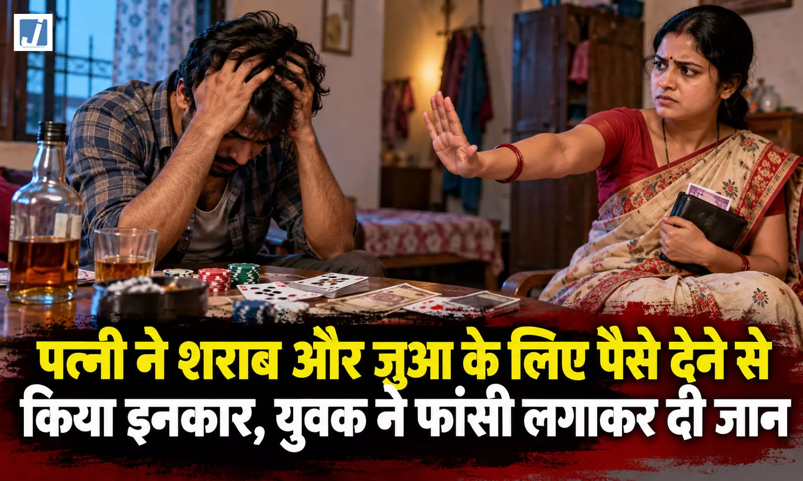 पत्नी ने शराब और जुआ के लिए पैसे देने से किया इनकार, युवक ने फांसी लगाकर दी जान पत्नी ने शराब और जुआ के लिए पैसे देने से किया इनकार, युवक ने फांसी लगाकर दी जान