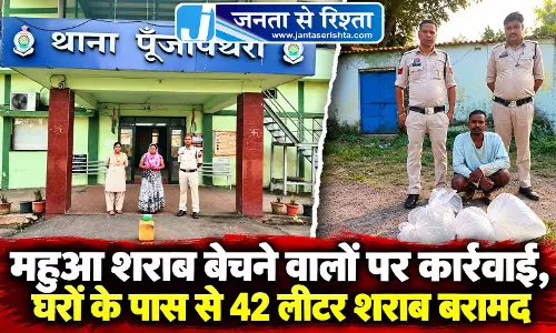 महुआ शराब बेचने वालों पर कार्रवाई, घरों के पास से 42 लीटर शराब बरामद महुआ शराब बेचने वालों पर कार्रवाई, घरों के पास से 42 लीटर शराब बरामद