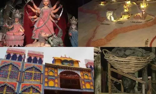 दुर्गा पूजा पंडालों में दिखा अनोखा नजारा दुर्गा पूजा पंडालों में दिखा अनोखा नजारा
