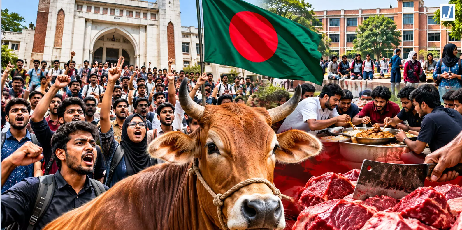 बांग्लादेश की यूनिवर्सिटी में गोमांस को लेकर विवाद, छात्रों ने गाय काटकर दावत देने का किया ऐलान बांग्लादेश की यूनिवर्सिटी में गोमांस को लेकर विवाद, छात्रों ने गाय काटकर दावत देने का किया ऐलान