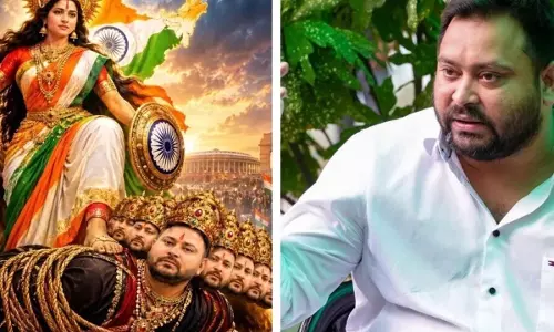 तेजस्वी को 10 सिर वाला रावण दिखाने पर सियासी बवाल तेजस्वी को 10 सिर वाला रावण दिखाने पर सियासी बवाल