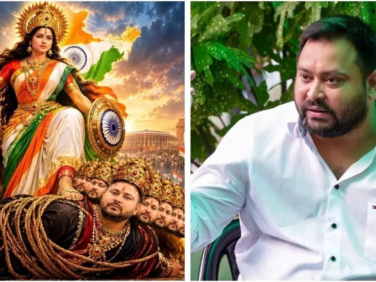 तेजस्वी को 10 सिर वाला रावण दिखाने पर सियासी बवाल तेजस्वी को 10 सिर वाला रावण दिखाने पर सियासी बवाल