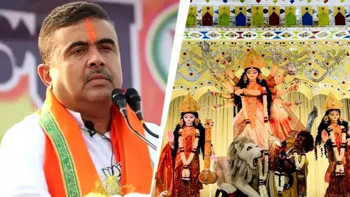 शुभेंदु अधिकारी ने मल्लिक बाड़ी की दुर्गा पूजा में लिया हिस्सा