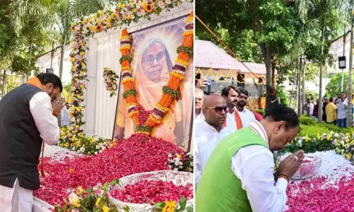 हरीश द्विवेदी की मां के ब्रह्मभोज में पहुंचे बिहार के सीएम सम्राट चौधरी