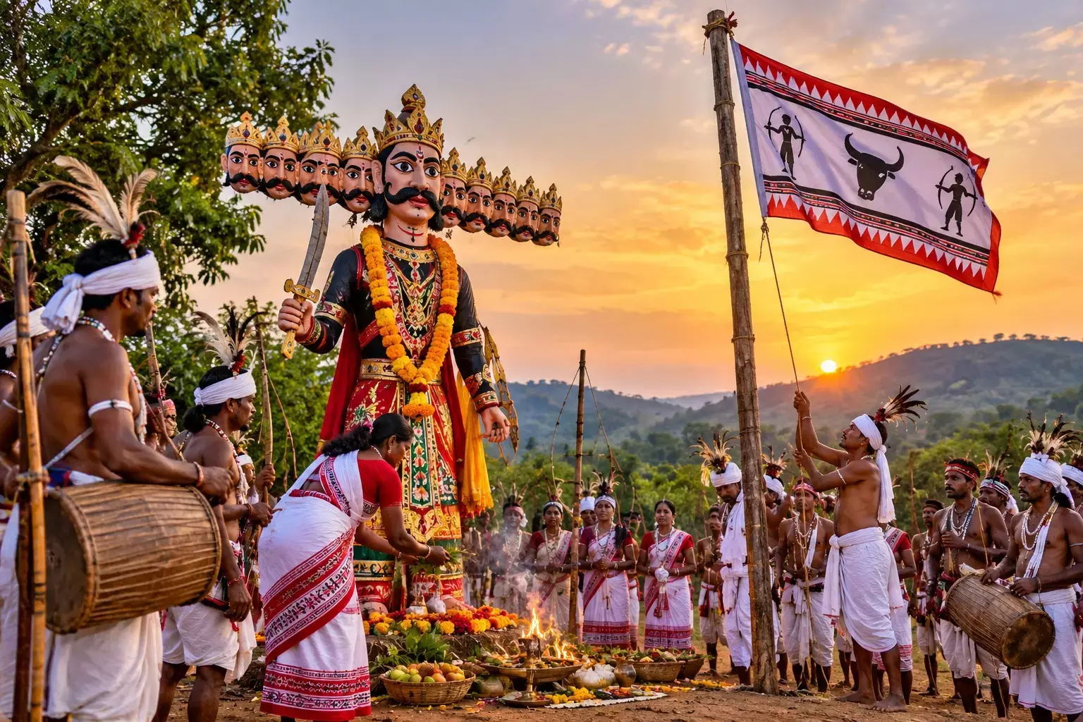 Telangana: आदिवासियों ने दशहरा पर राजा रावण की पूजा की, पारंपरिक झंडा फहराया