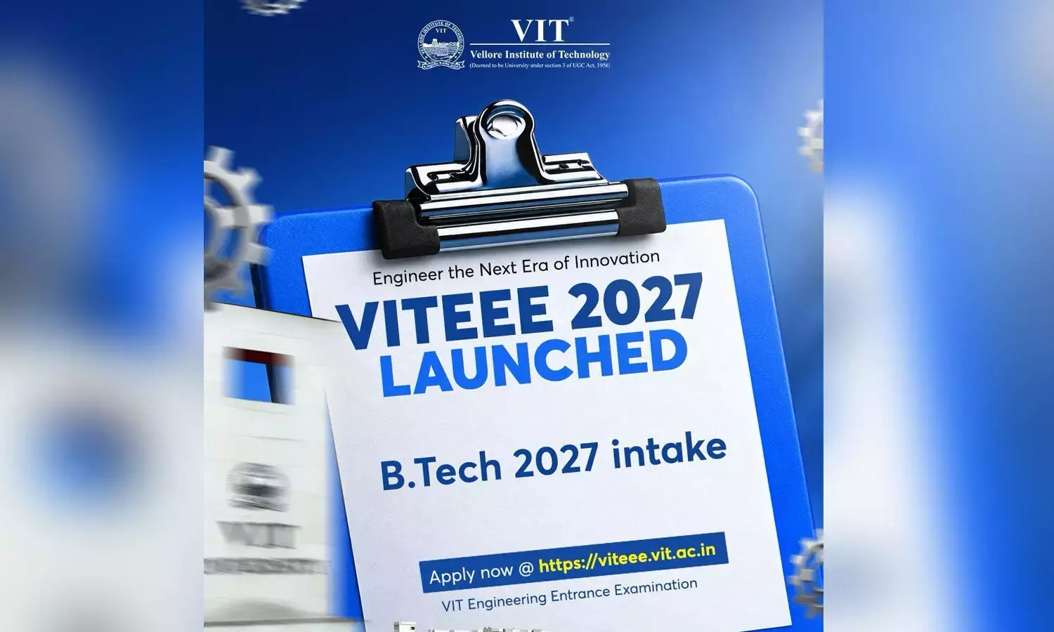 VIT ने इंजीनियरिंग प्रवेश परीक्षा के लिए आवेदन आमंत्रित किए VIT ने इंजीनियरिंग प्रवेश परीक्षा के लिए आवेदन आमंत्रित किए