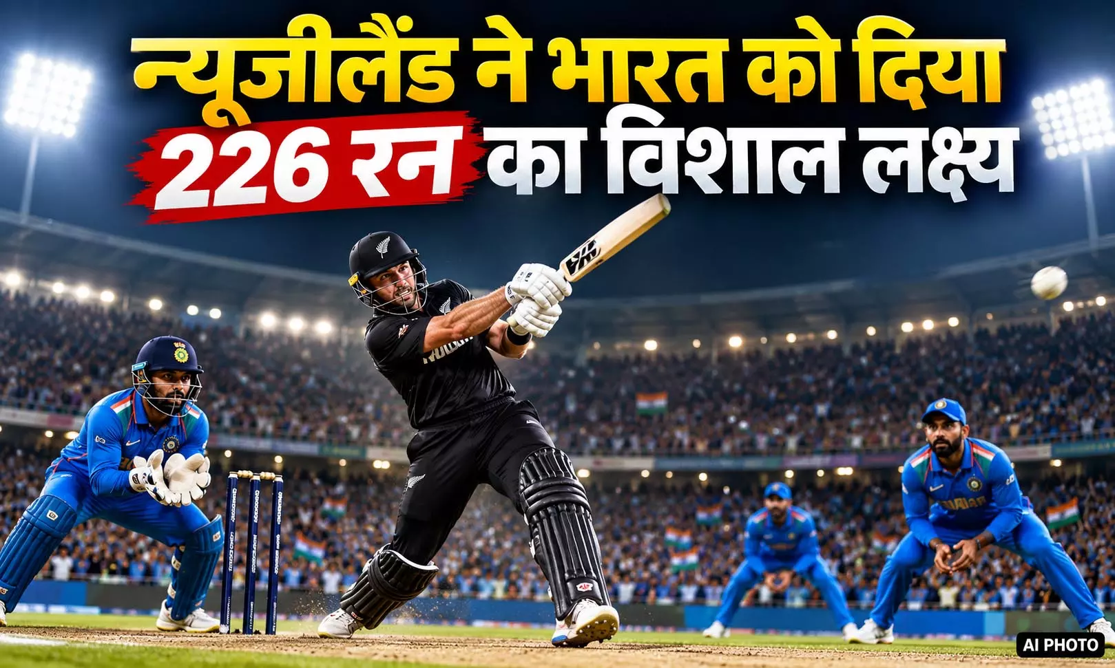 न्यूजीलैंड ने भारत को दिया 226 रन का विशाल लक्ष्य न्यूजीलैंड ने भारत को दिया 226 रन का विशाल लक्ष्य