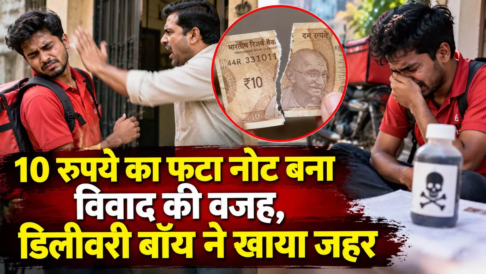 10 रुपये का फटा नोट बना विवाद की वजह, डिलीवरी बॉय ने खाया जहरका 10 रुपये का फटा नोट बना विवाद की वजह, डिलीवरी बॉय ने खाया जहरका
