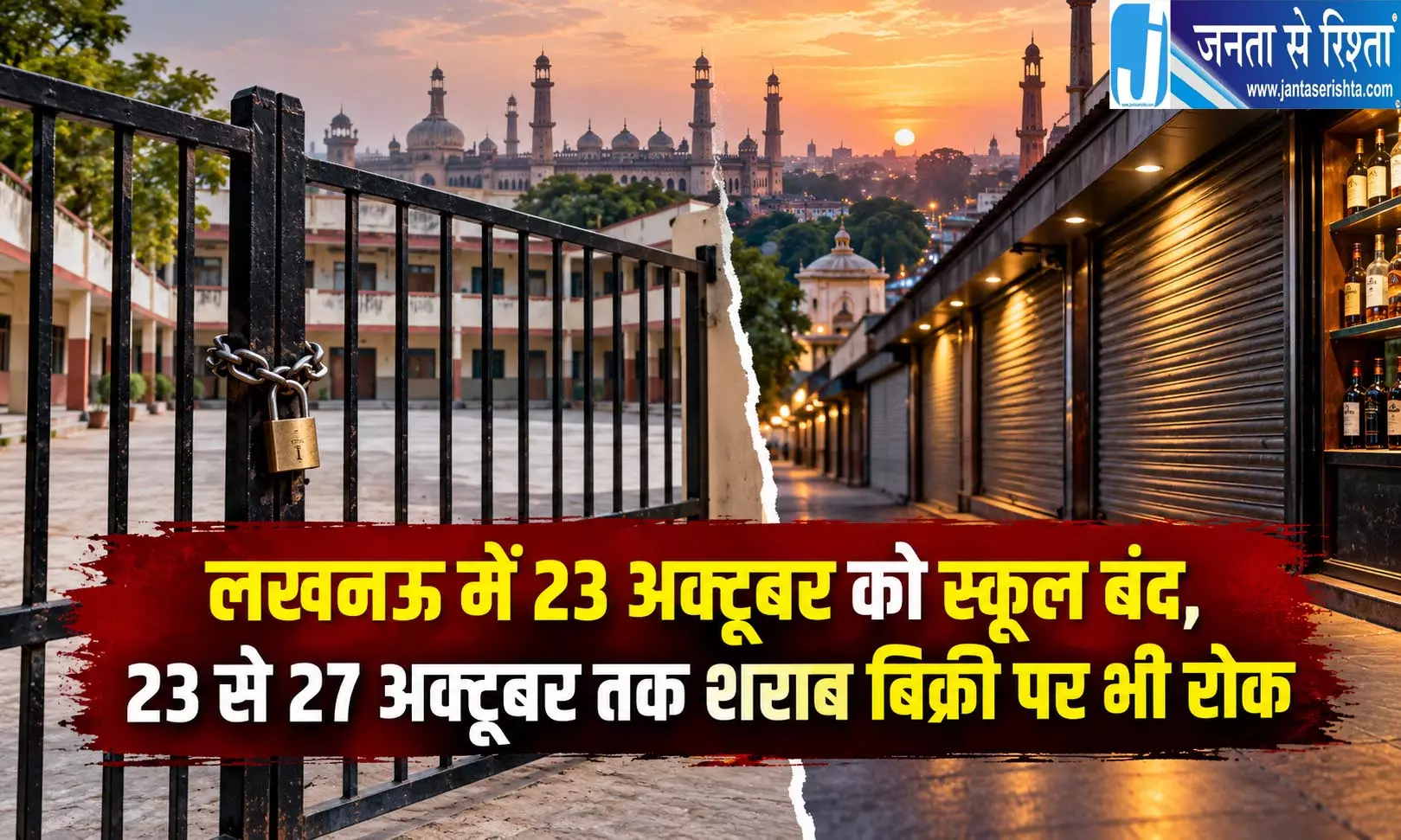 लखनऊ में 23 अक्टूबर को स्कूल बंद, 23 से 27 अक्टूबर तक शराब बिक्री पर भी रोक लखनऊ में 23 अक्टूबर को स्कूल बंद, 23 से 27 अक्टूबर तक शराब बिक्री पर भी रोक