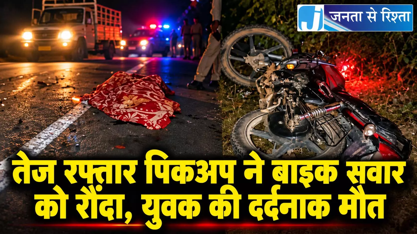 तेज रफ्तार पिकअप ने बाइक सवार को रौंदा, युवक की दर्दनाक मौत तेज रफ्तार पिकअप ने बाइक सवार को रौंदा, युवक की दर्दनाक मौत