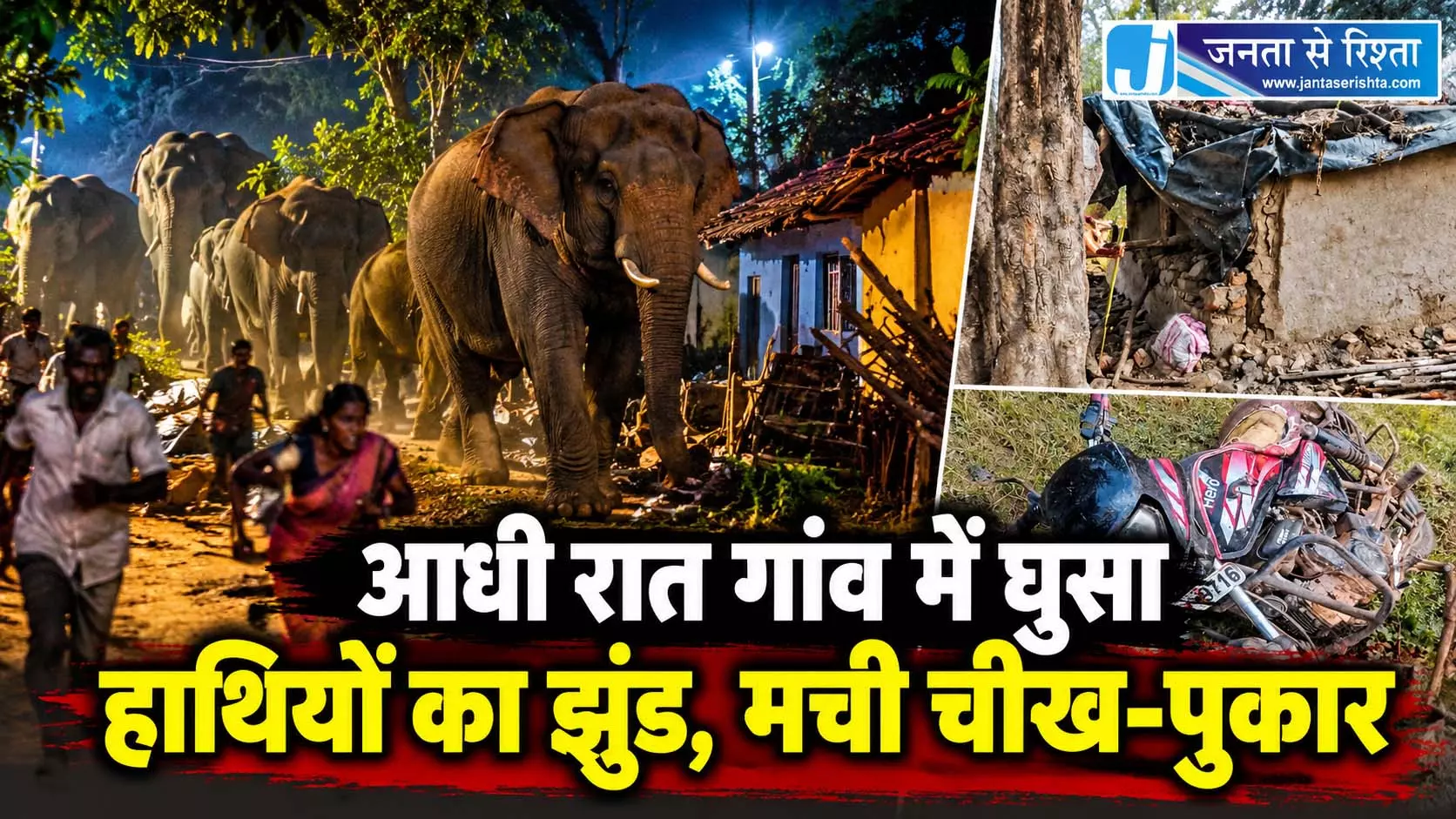 आधी रात गांव में घुसा हाथियों का झुंड, मची चीख-पुकार आधी रात गांव में घुसा हाथियों का झुंड, मची चीख-पुकार