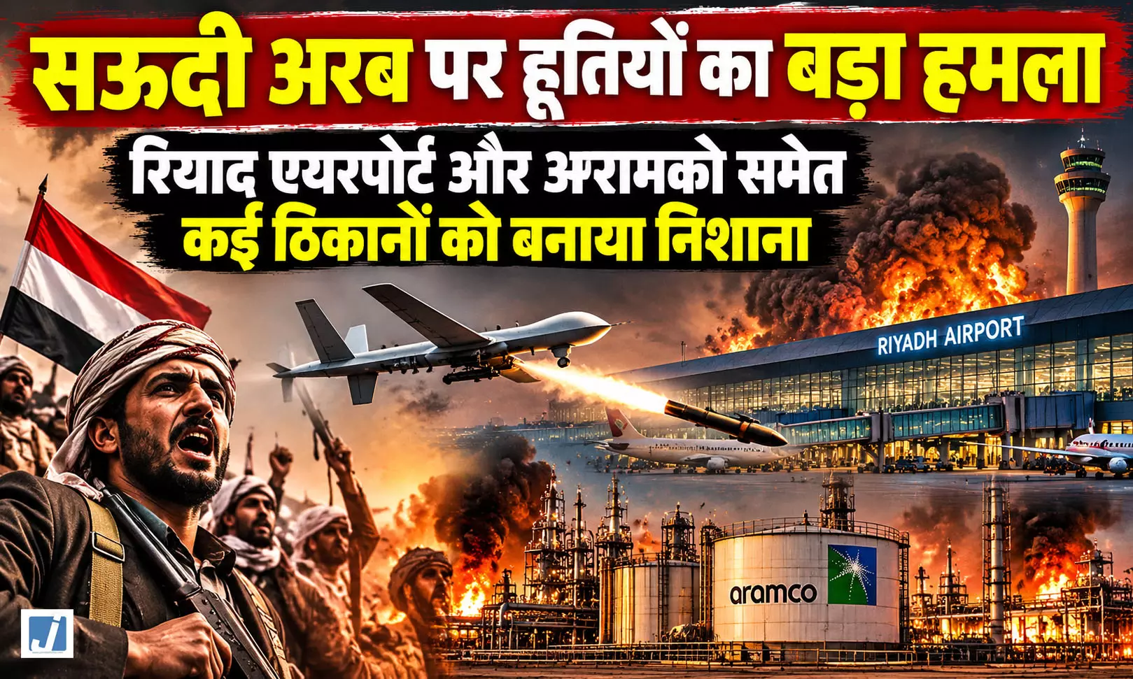 सऊदी अरब पर हूतियों का बड़ा हमला! रियाद एयरपोर्ट और अरामको को निशाना बनाने का दावा सऊदी अरब पर हूतियों का बड़ा हमला! रियाद एयरपोर्ट और अरामको को निशाना बनाने का दावा