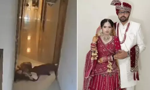 होटल के कमरे में गई और 5 सेकेंड में गिर पड़ी पत्नी, CCTV में कैद मौत का मंजर होटल के कमरे में गई और 5 सेकेंड में गिर पड़ी पत्नी, CCTV में कैद मौत का मंजर