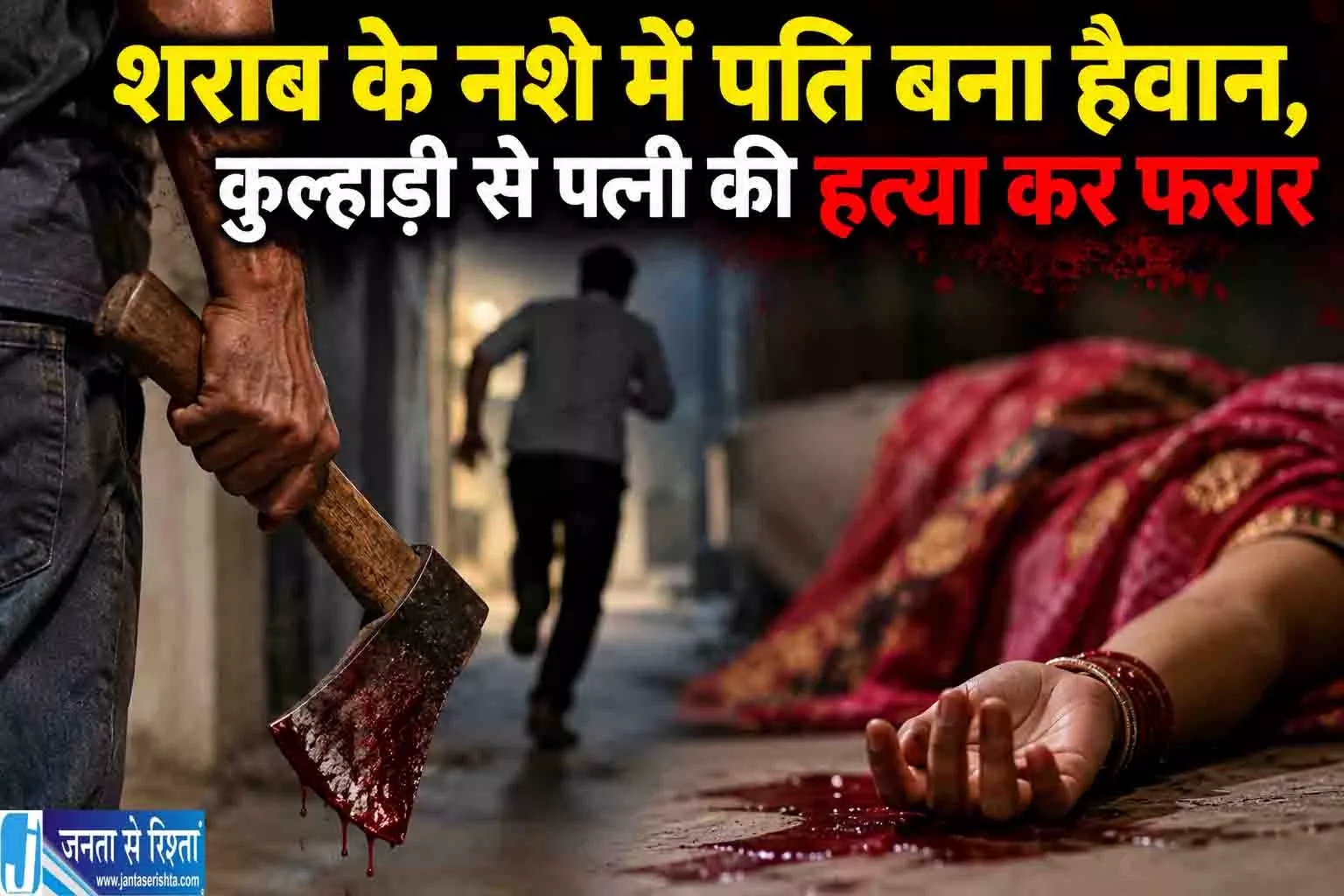 शराब के नशे में पति बना हैवान, कुल्हाड़ी से पत्नी की हत्या कर फरार शराब के नशे में पति बना हैवान, कुल्हाड़ी से पत्नी की हत्या कर फरार